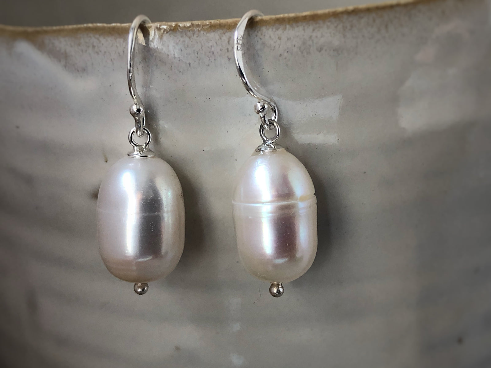 Oval Pearl Sterling Silver Drop Earrings Tiger Lily London
