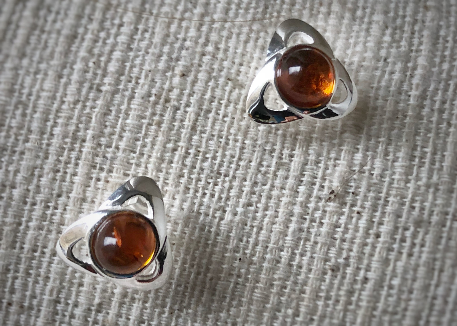 Sterling Silver Baltic Amber Stud Earrings