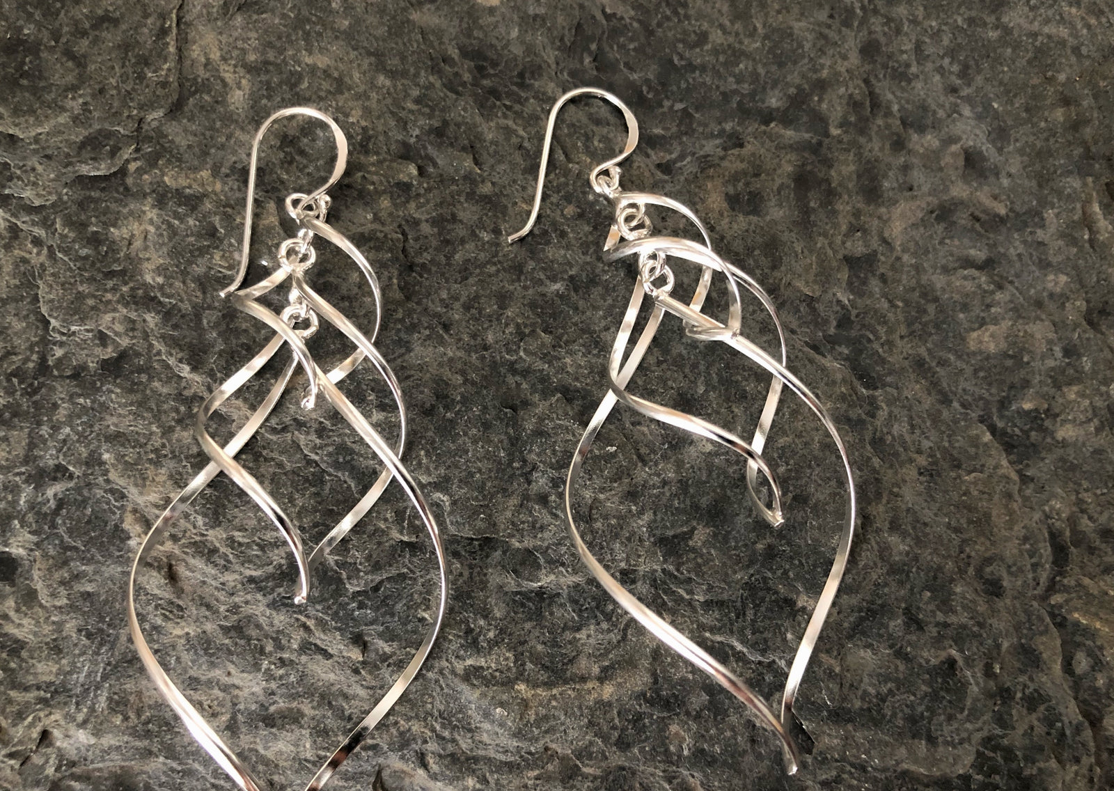 Sterling Silver Large Triple Dangling Spiral Earrings Tiger Lily London