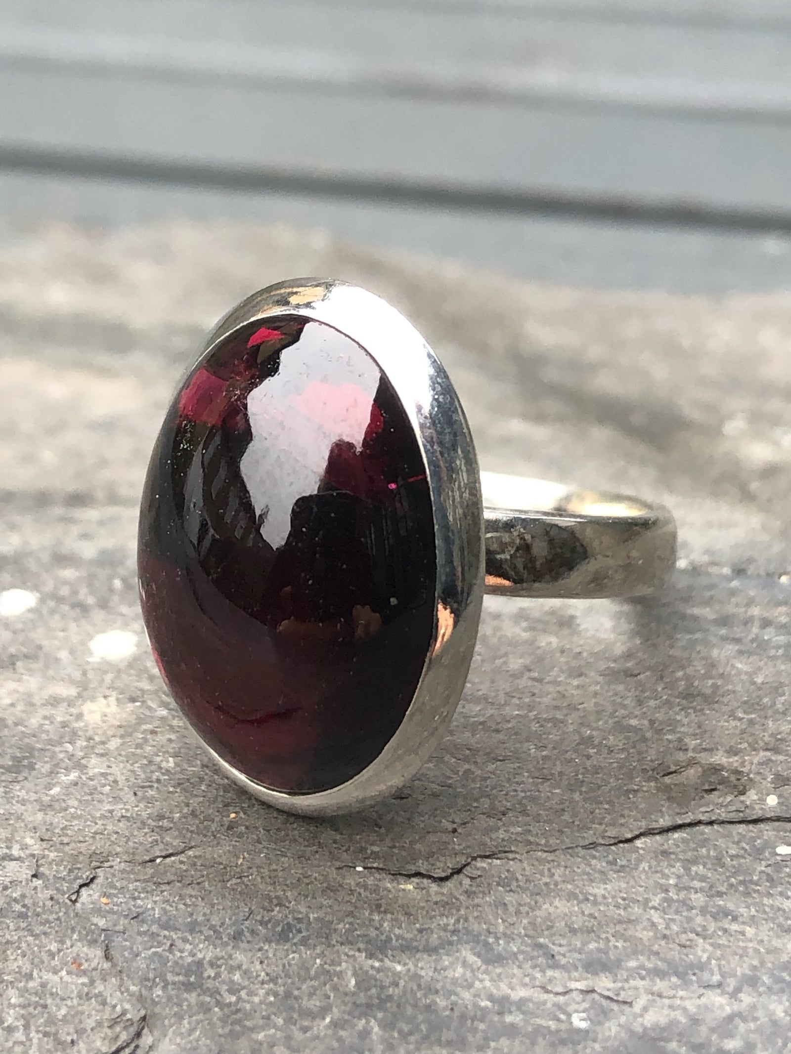 Medium Oval Garnet Silver Ring