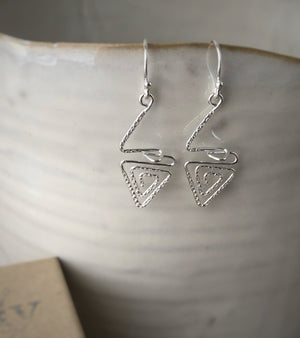 Sterling Silver Aztec Triangle Earrings Tiger Lily London