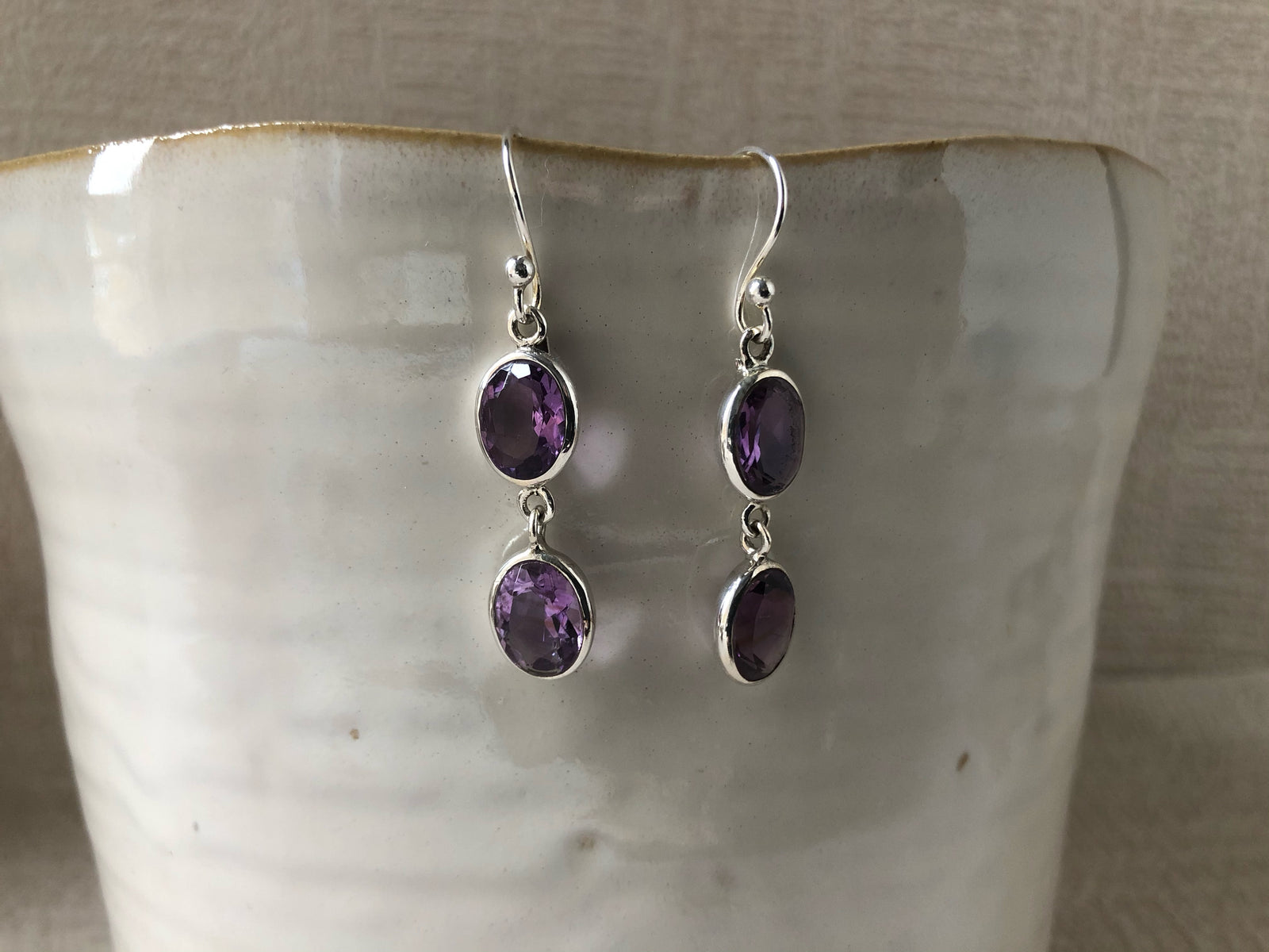 Double Oval Amethyst Sterling Silver Earrings Tiger Lily London