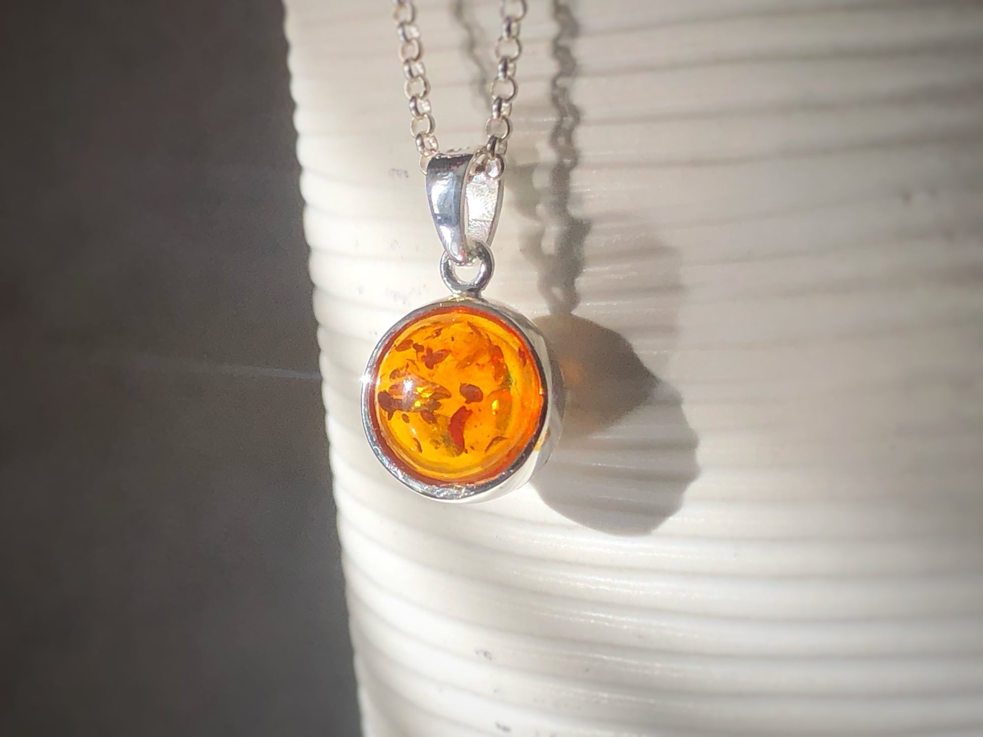 Baltic Amber Sterling Silver Filigree Pendant Necklace