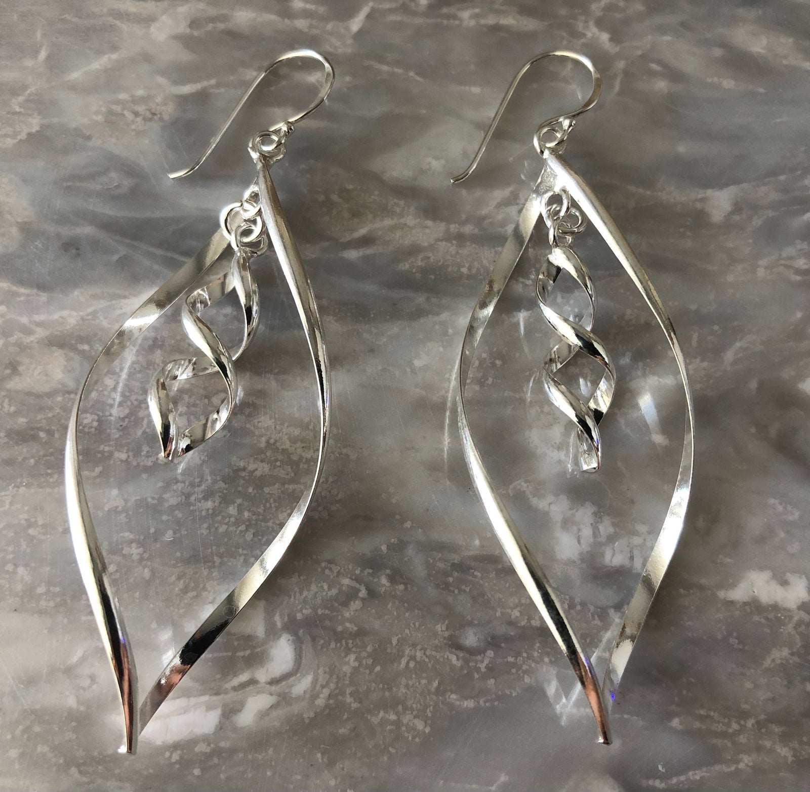 Sterling Silver Teardrop Spiral Earrings Tiger Lily London