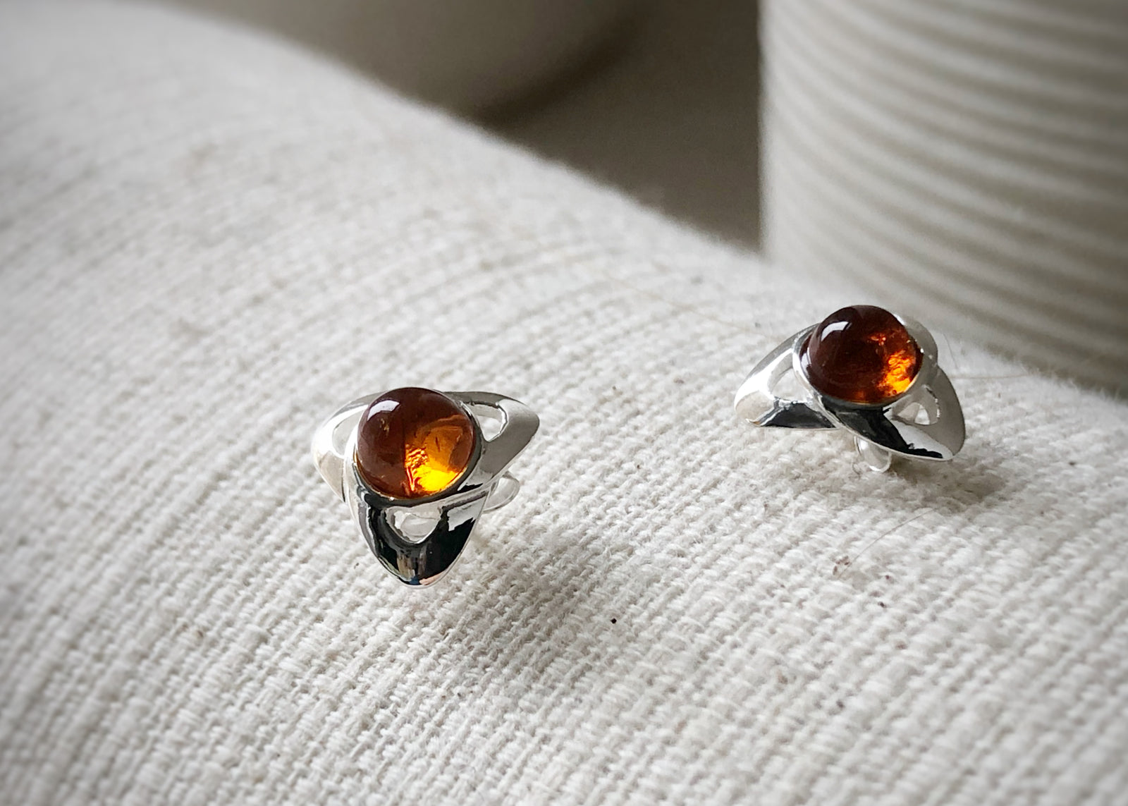 Sterling Silver Baltic Amber Stud Earrings