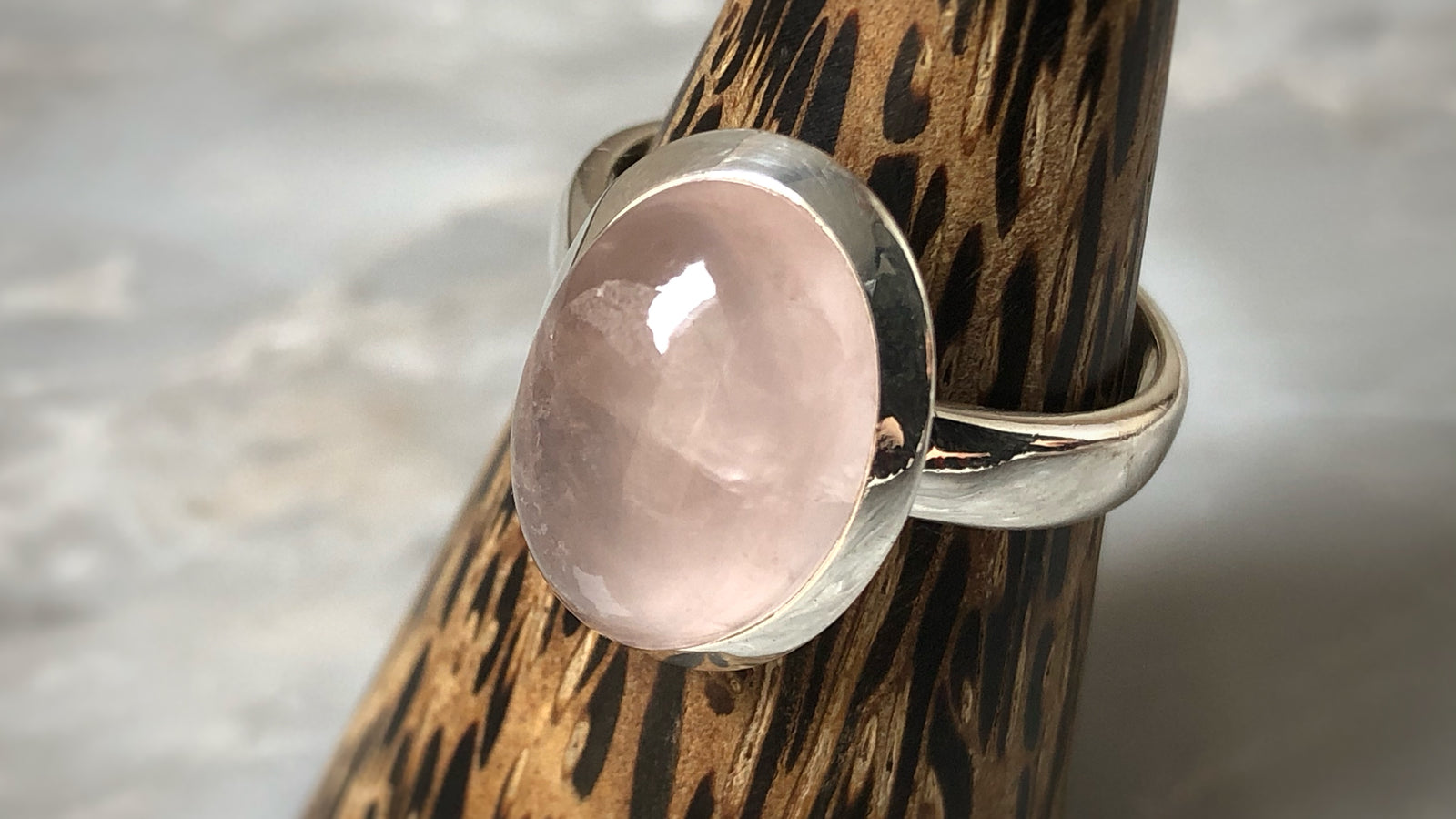 Medium Rose Quartz Sterling Silver Ring Tiger Lily London