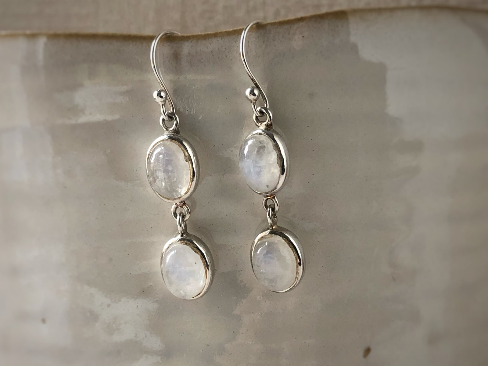 Double Oval Moonstone Sterling Silver Earrings Tiger Lily London