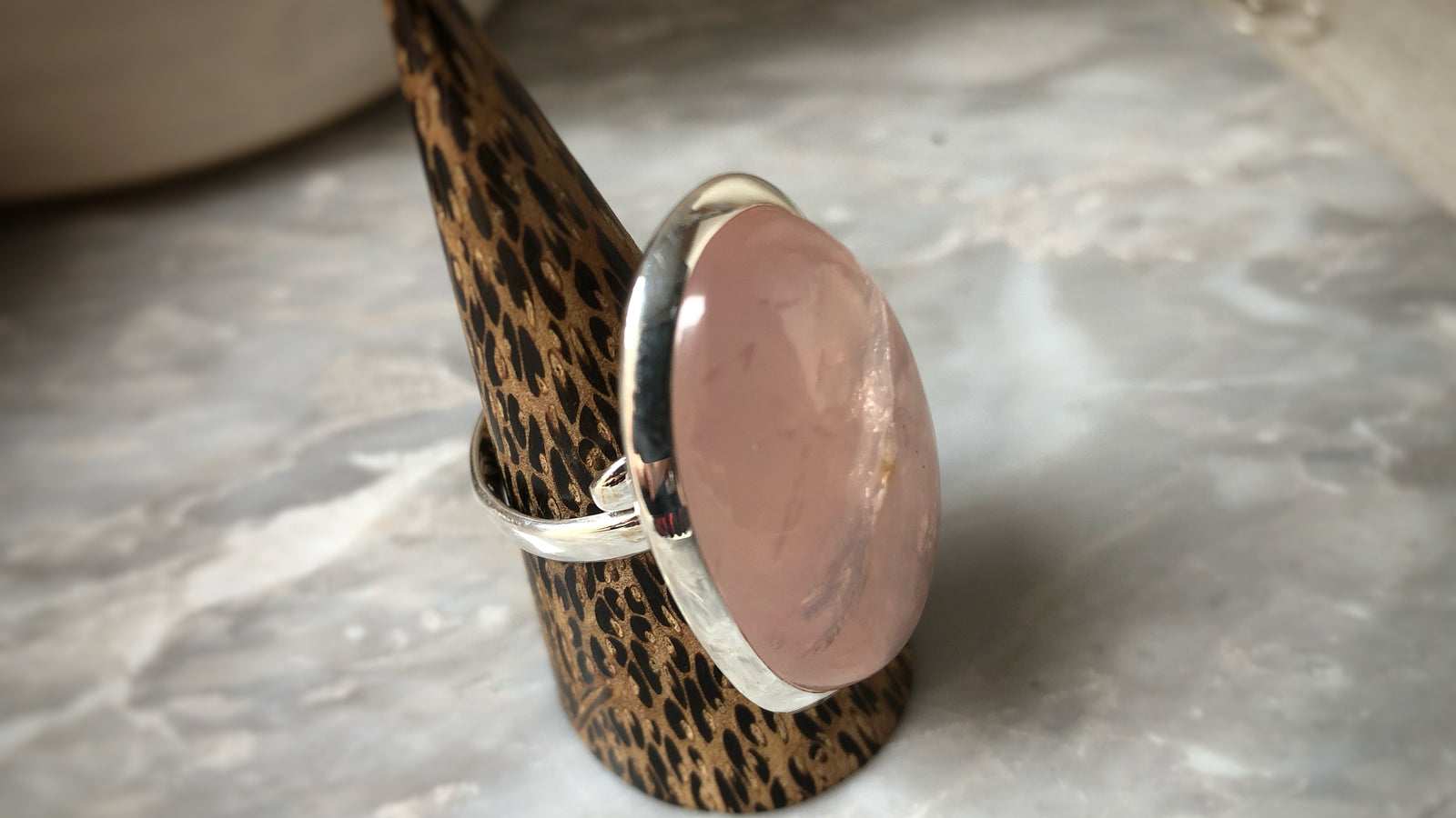Extra Large Rose Quartz Sterling Silver Ring Tiger Lily London