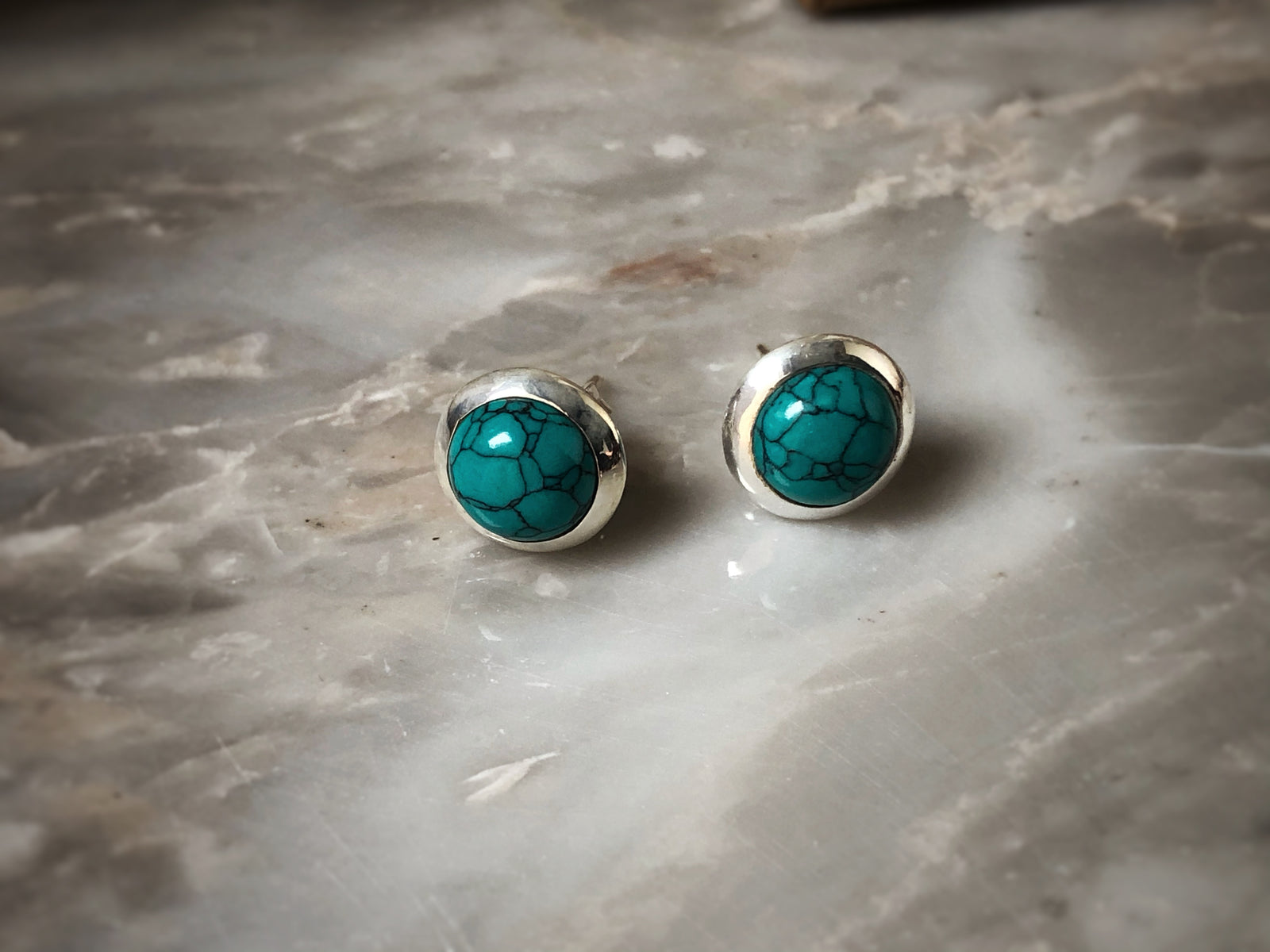 Turquoise Round Silver Stud Earrings