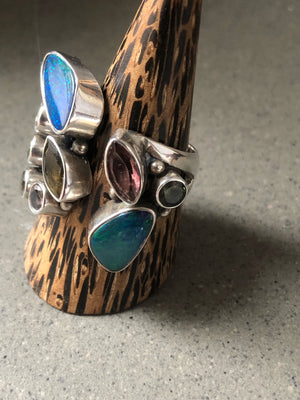 Opal and Tourmaline Sterling Silver Decorative Ring