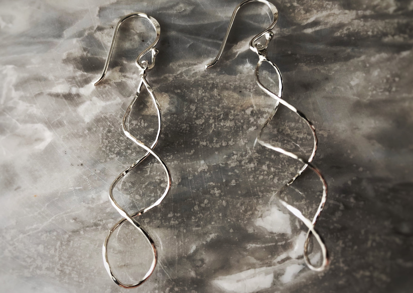 Sterling Silver Long Twist Earrings Tiger Lily London