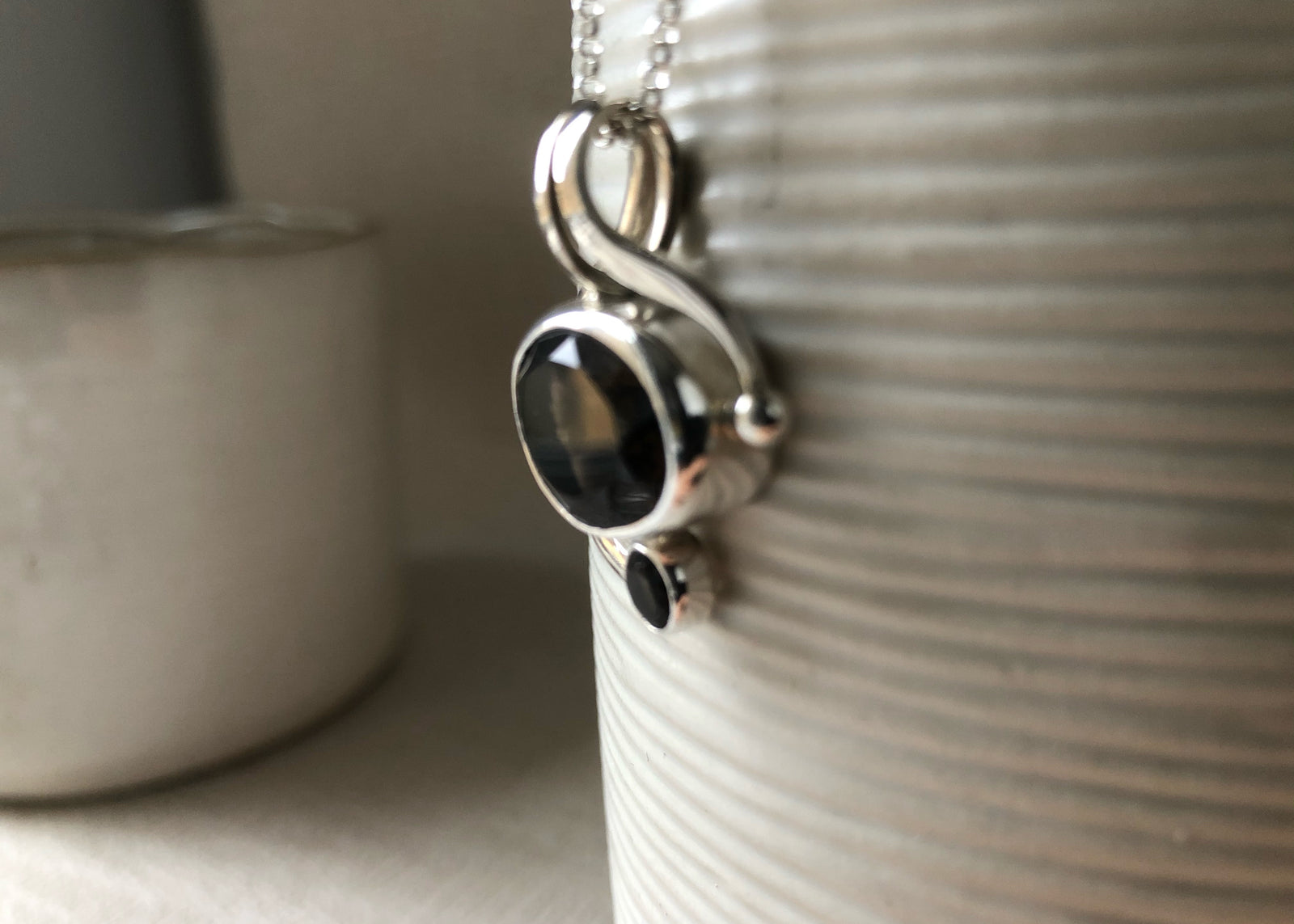 Smoky Quartz Morion Sterling Silver Pendant Necklace