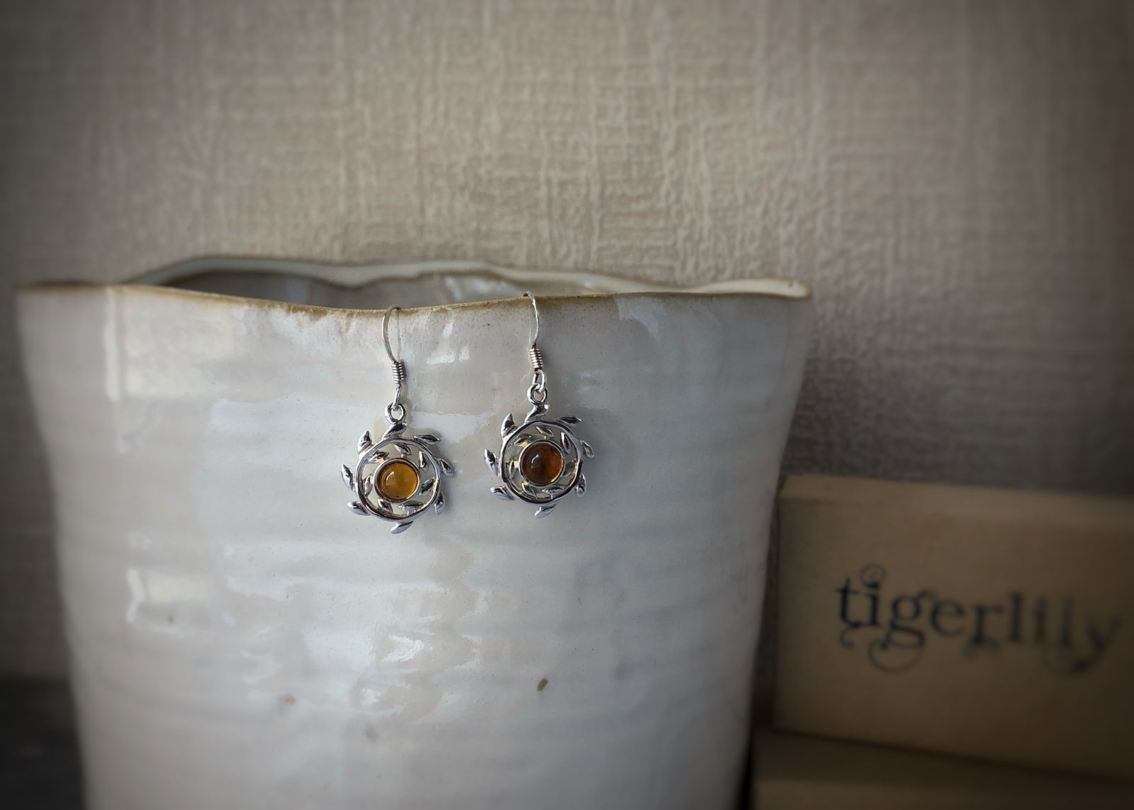 Baltic Amber Mandala Sterling Silver Earrings Tiger Lily London