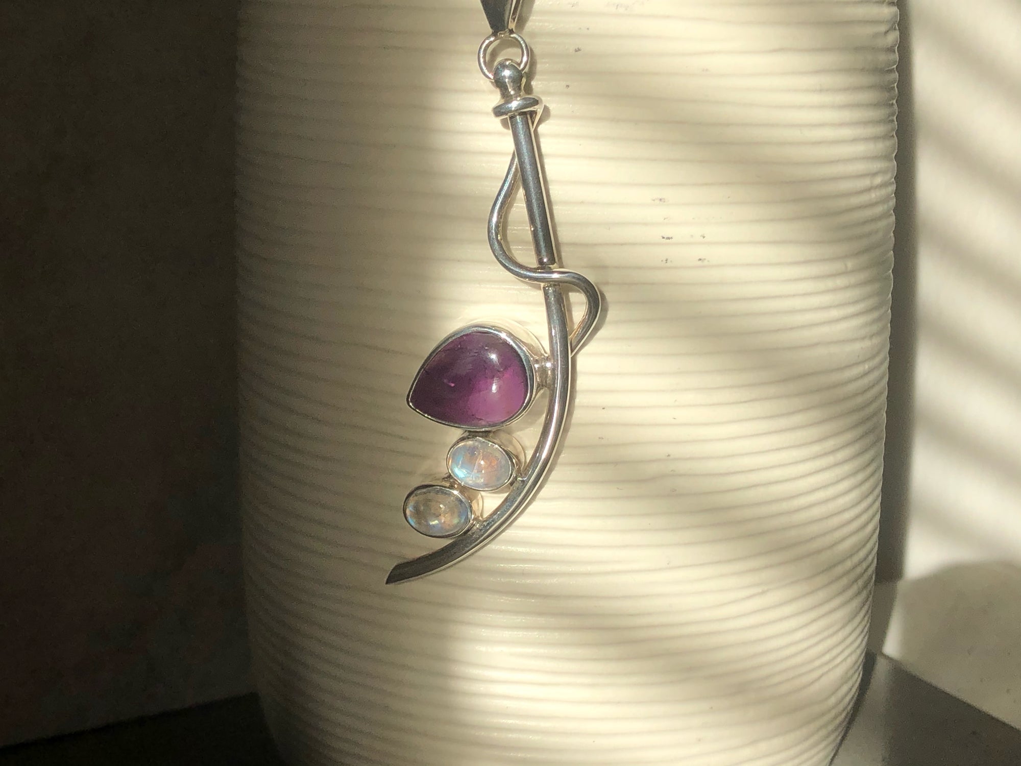 Amethyst and Moonstone Silver Wave Pendant Necklace