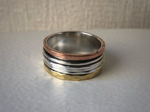 Brass, Copper and Sterling Silver Fortune Spinning Ring Tiger Lily London
