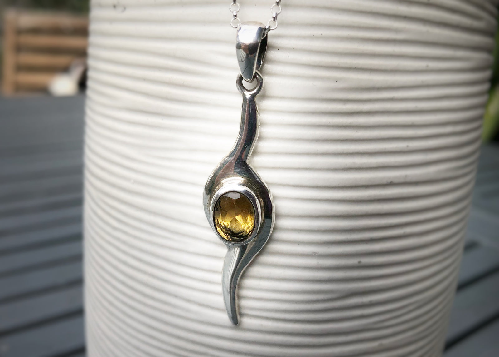 Citrine and Silver Teardrop Pendant Necklace