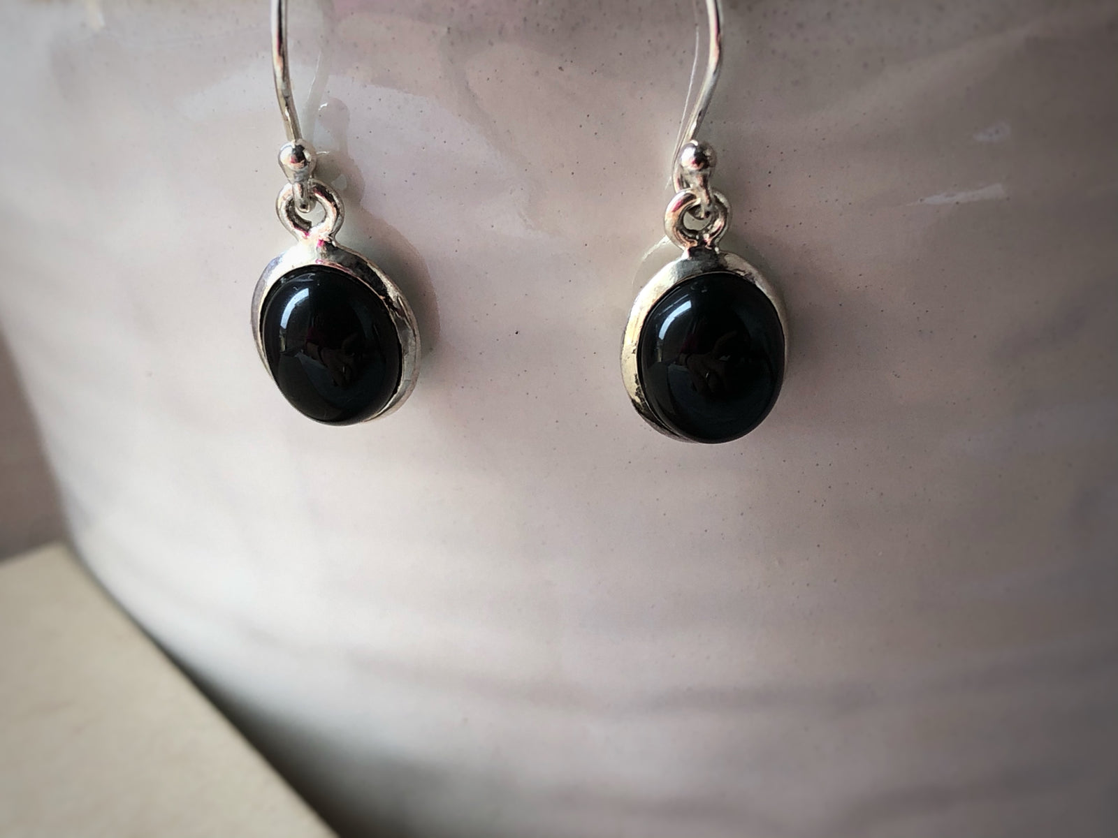 Black Onyx Oval Sterling Silver Drop Earrings