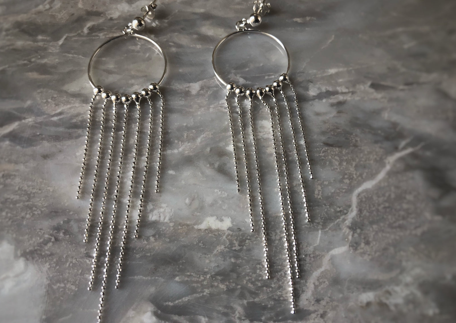 Sterling Silver Beaded Hoop Dangly Earrings Tiger Lily London