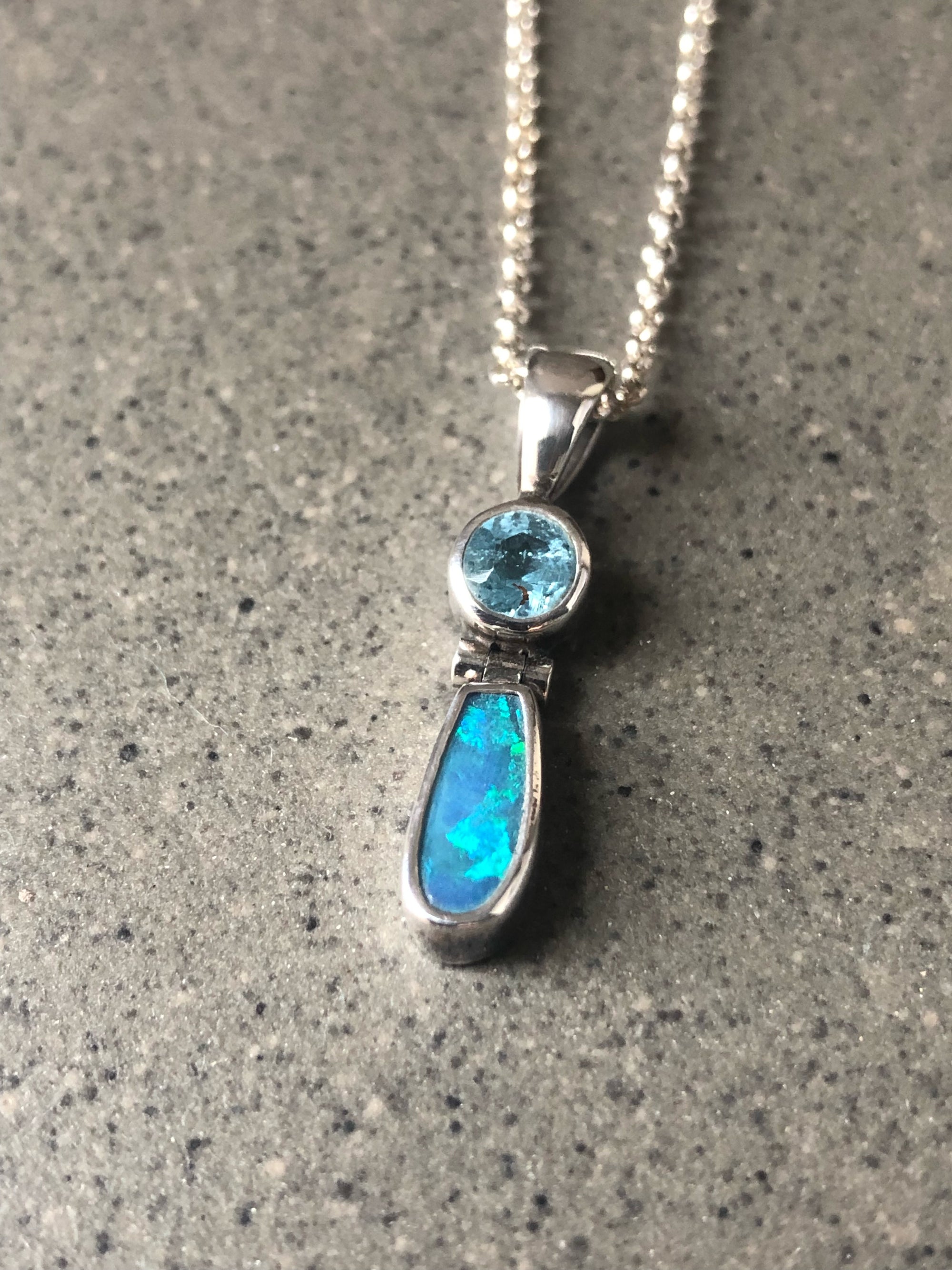 Opal and Blue Topaz Sterling Silver Pendant Necklace
