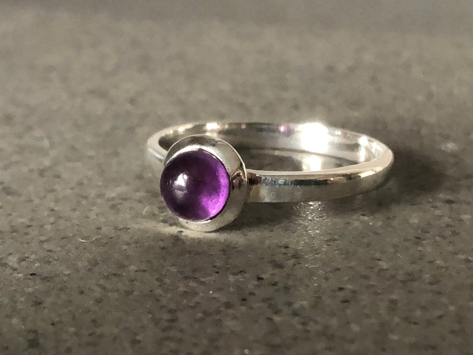 Extra Small Round Amethyst Silver Ring