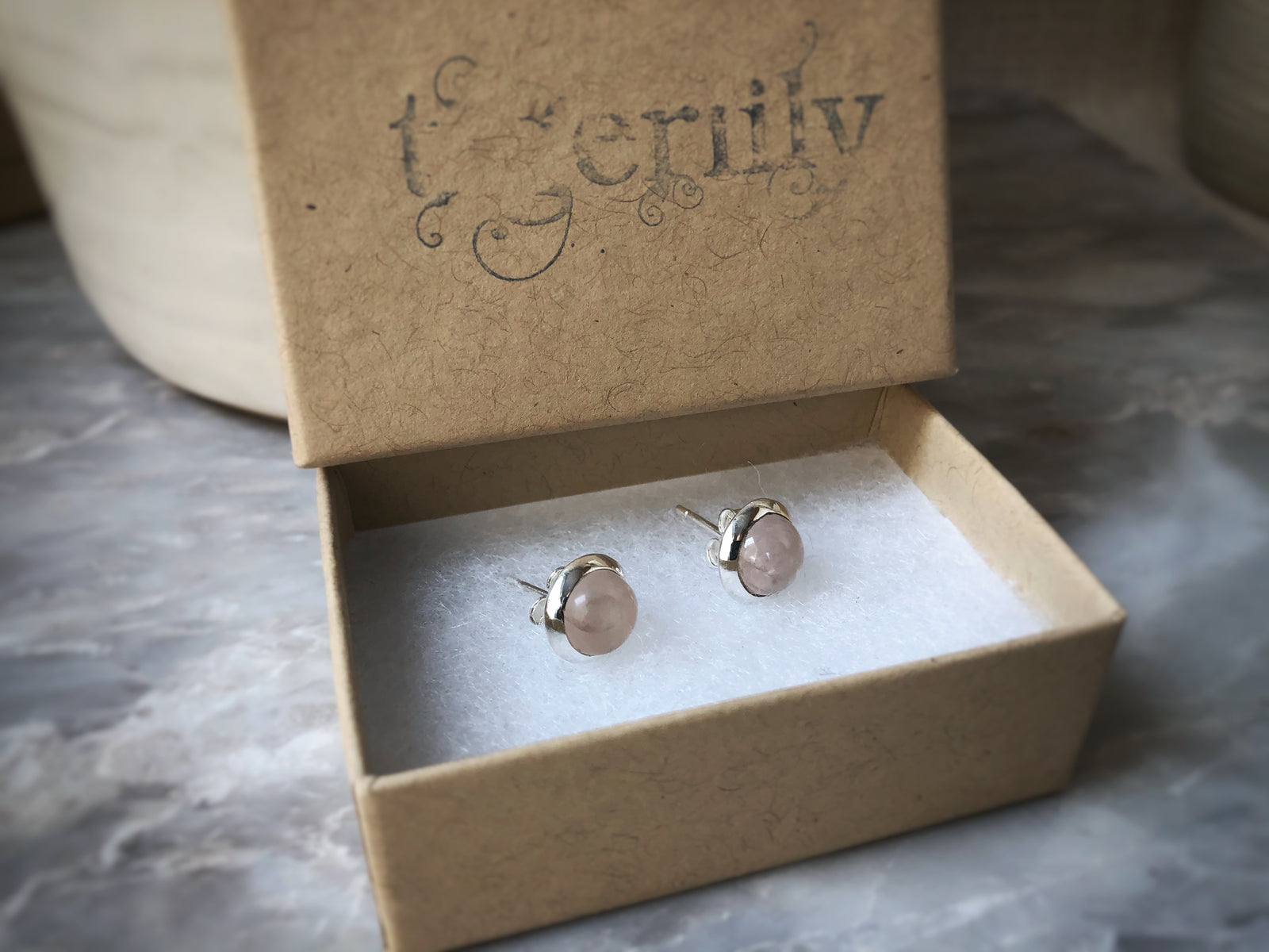 Rose Quartz Round Sterling Silver Stud Earrings Tiger Lily London