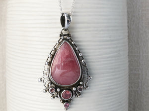 Rhodochrosite and Pink Tourmaline Sterling Silver Pendant Necklace Tiger Lily London