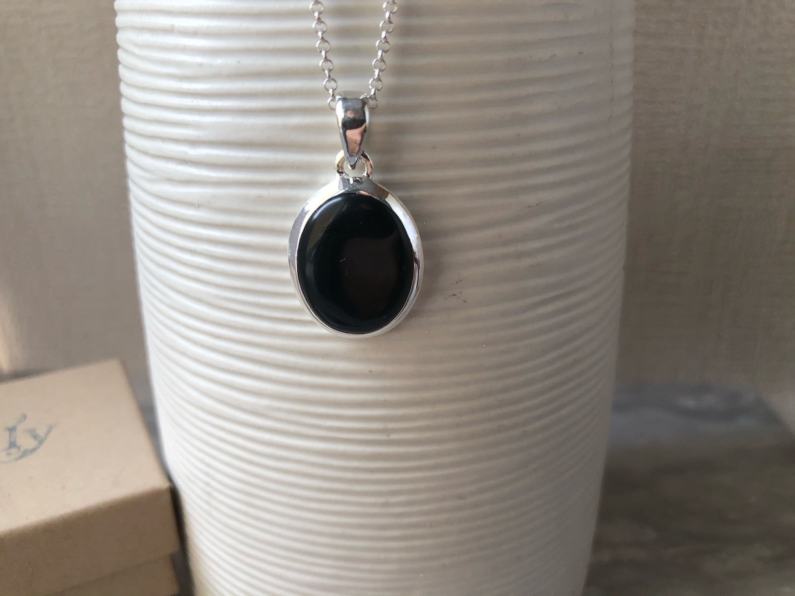 Black Onyx Sterling Silver Pendant Necklace Tiger Lily London