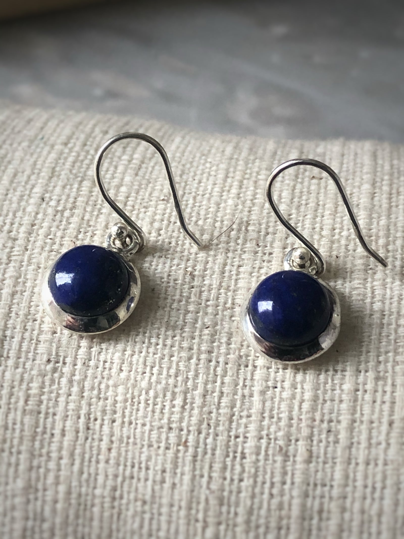 Small Blue Lapis Round Sterling Silver Drop Earrings Tiger Lily London