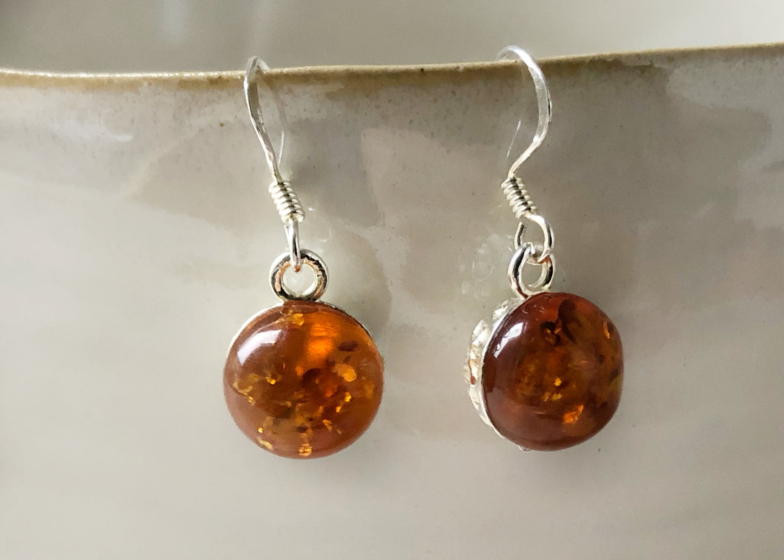 Baltic Amber Hammered Sterling Silver Earrings Tiger Lily London