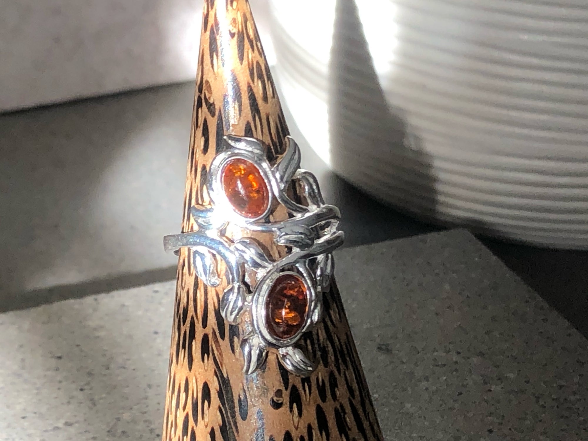 Baltic Double Drop Amber Sterling Silver Ring