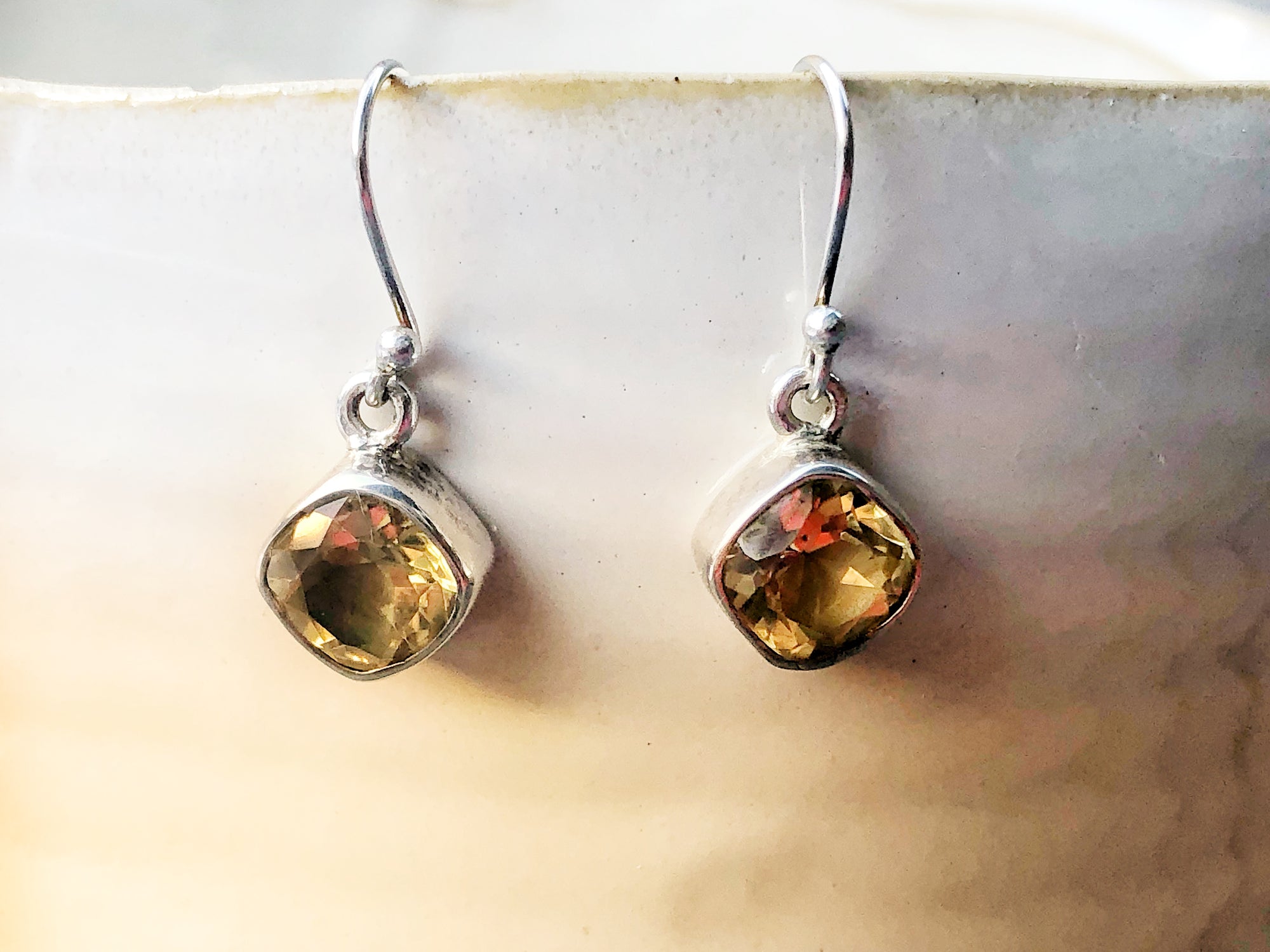 Citrine and Silver Small Chunky Earrings