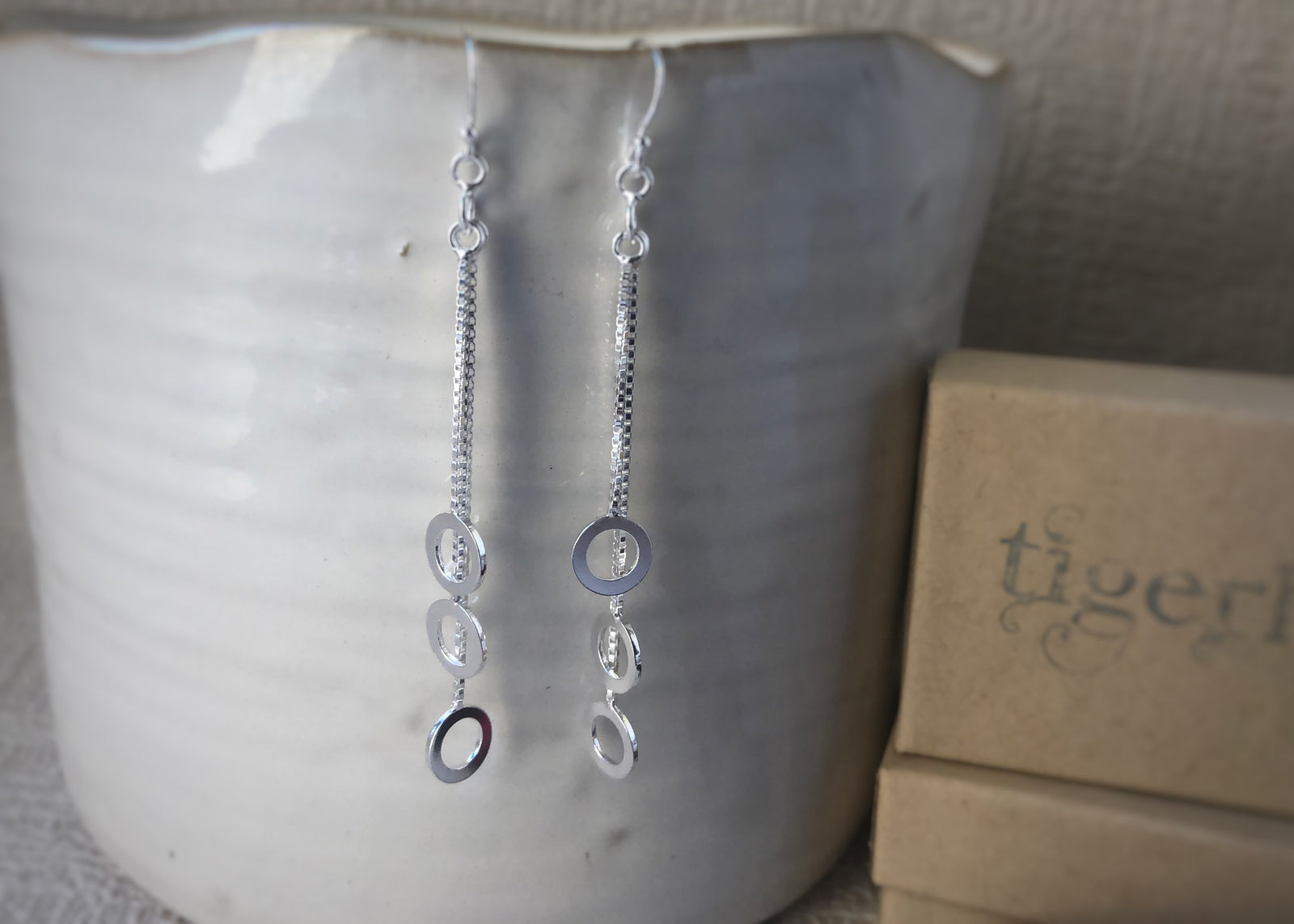 Sterling Silver Chained Hoop Earrings Tiger Lily London