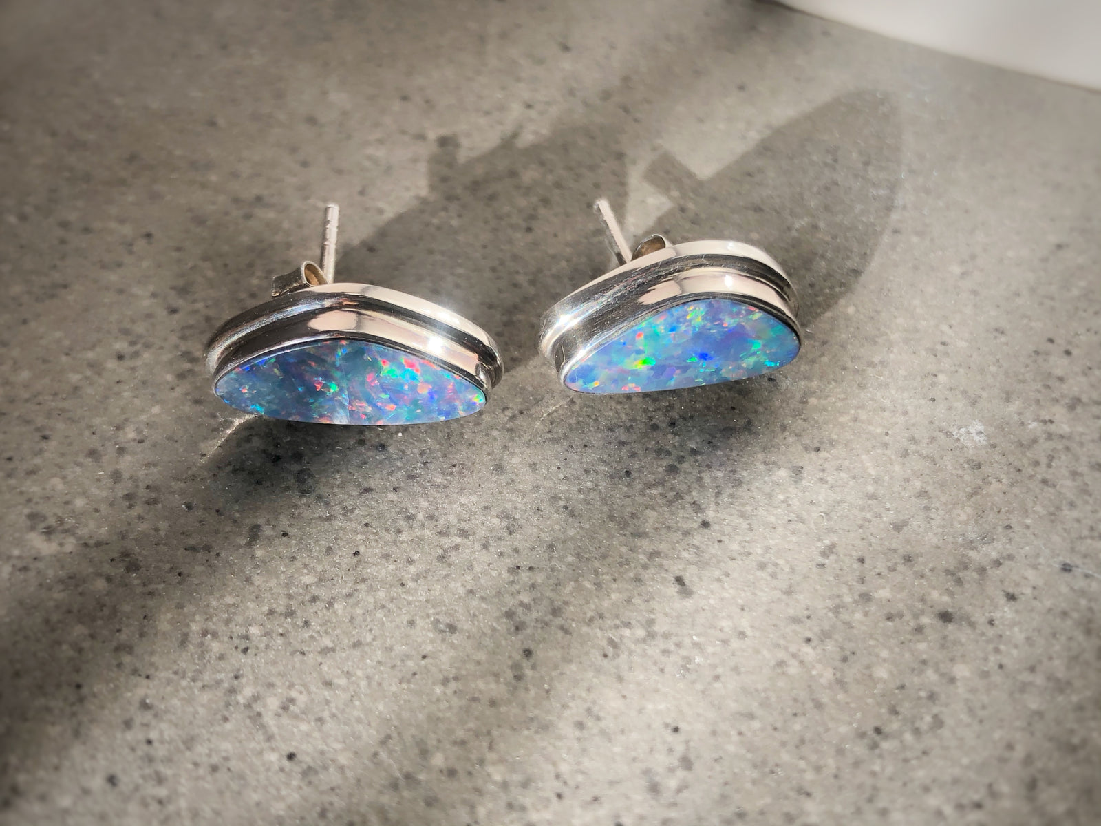 Opal Sterling Silver Stud Earrings