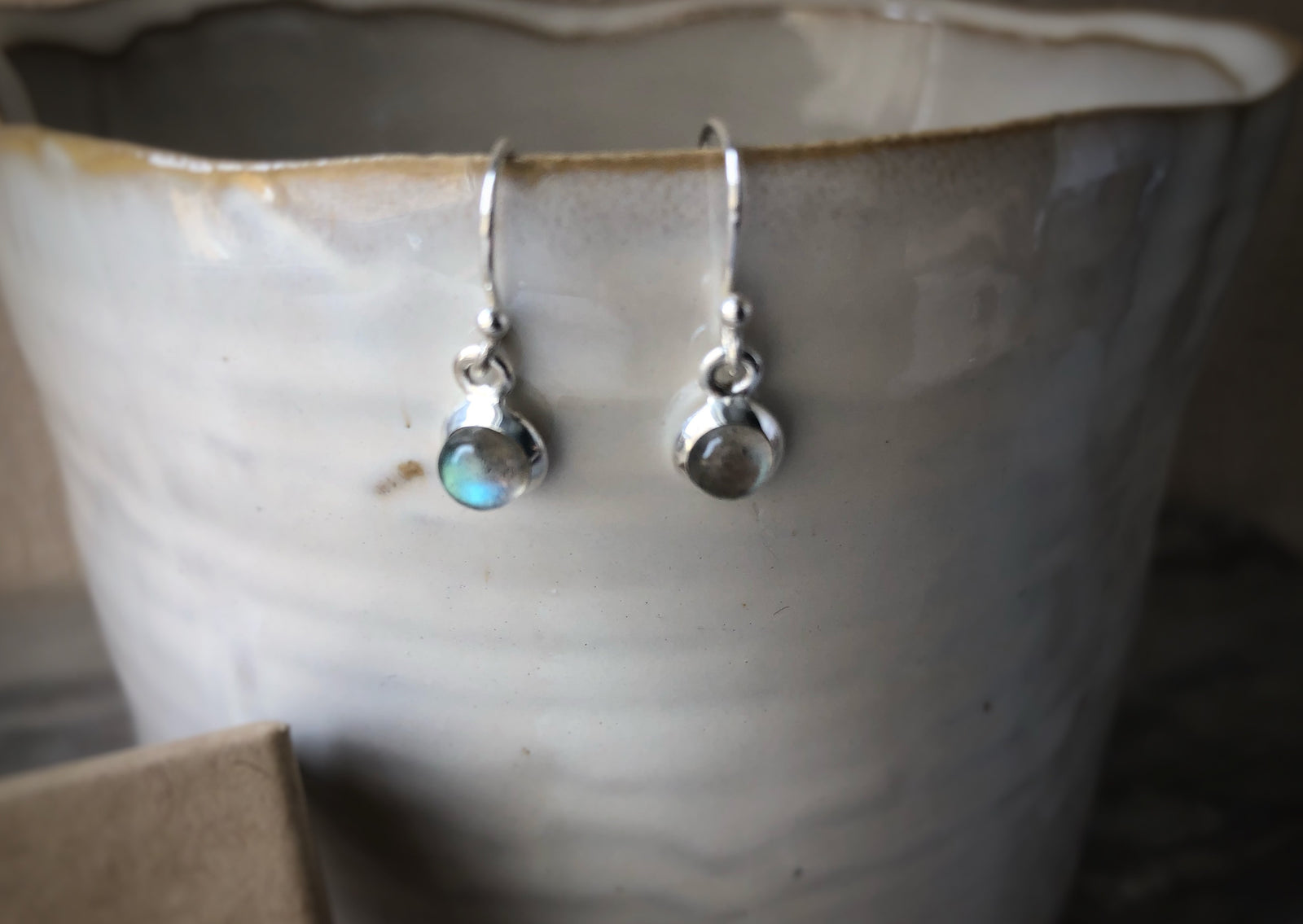 Labradorite Round Silver Drop Earrings Tiger Lily London