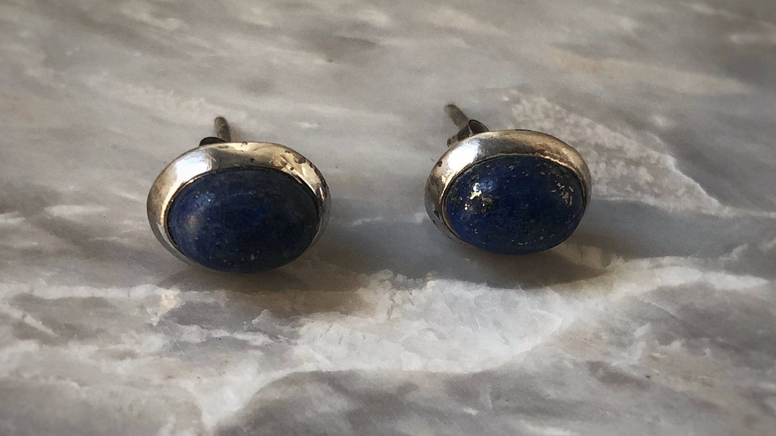 Blue Lapis Oval Sterling Silver Stud Earrings
