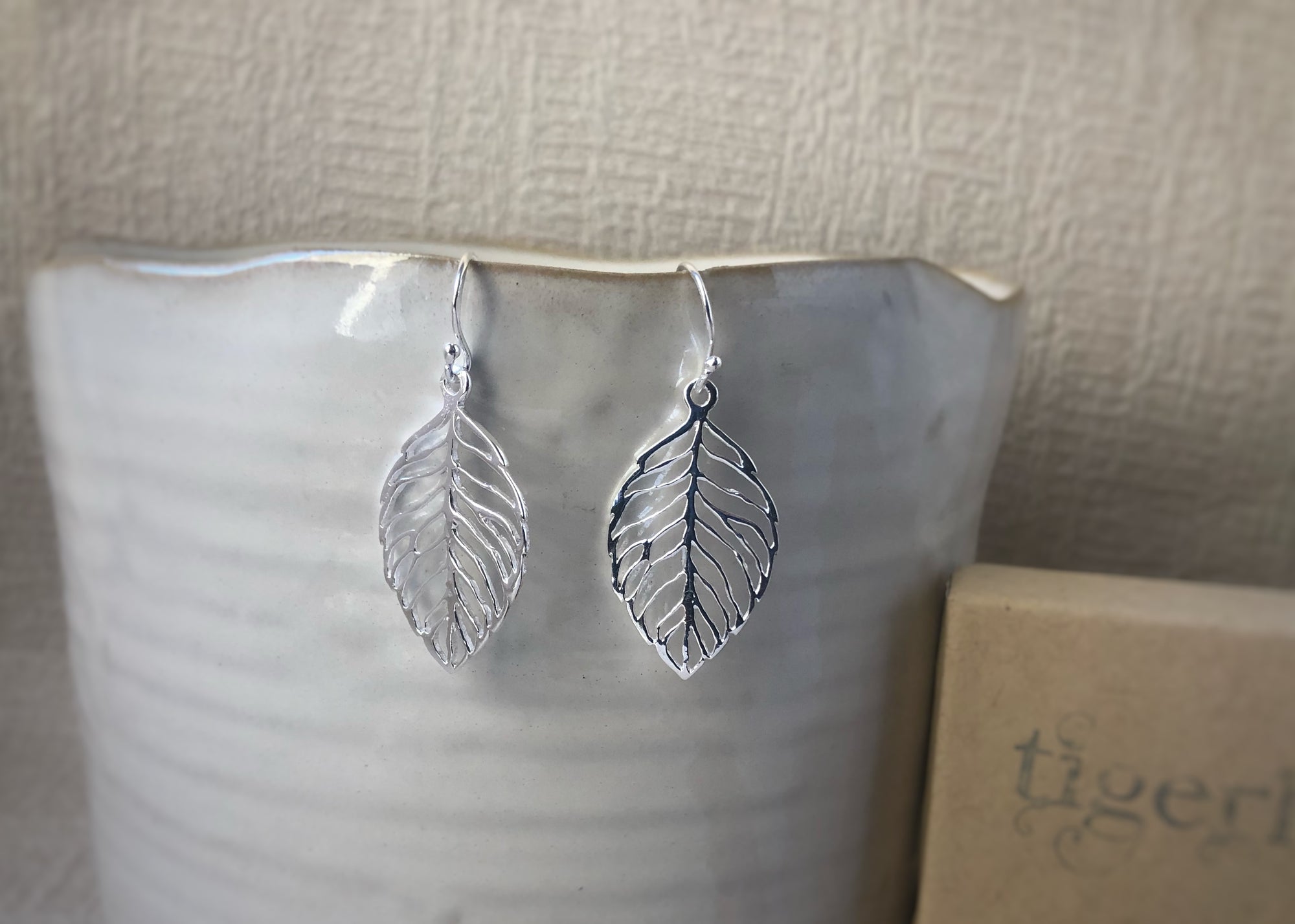 Sterling Silver Leaf Cut-Out Earrings Tiger Lily London