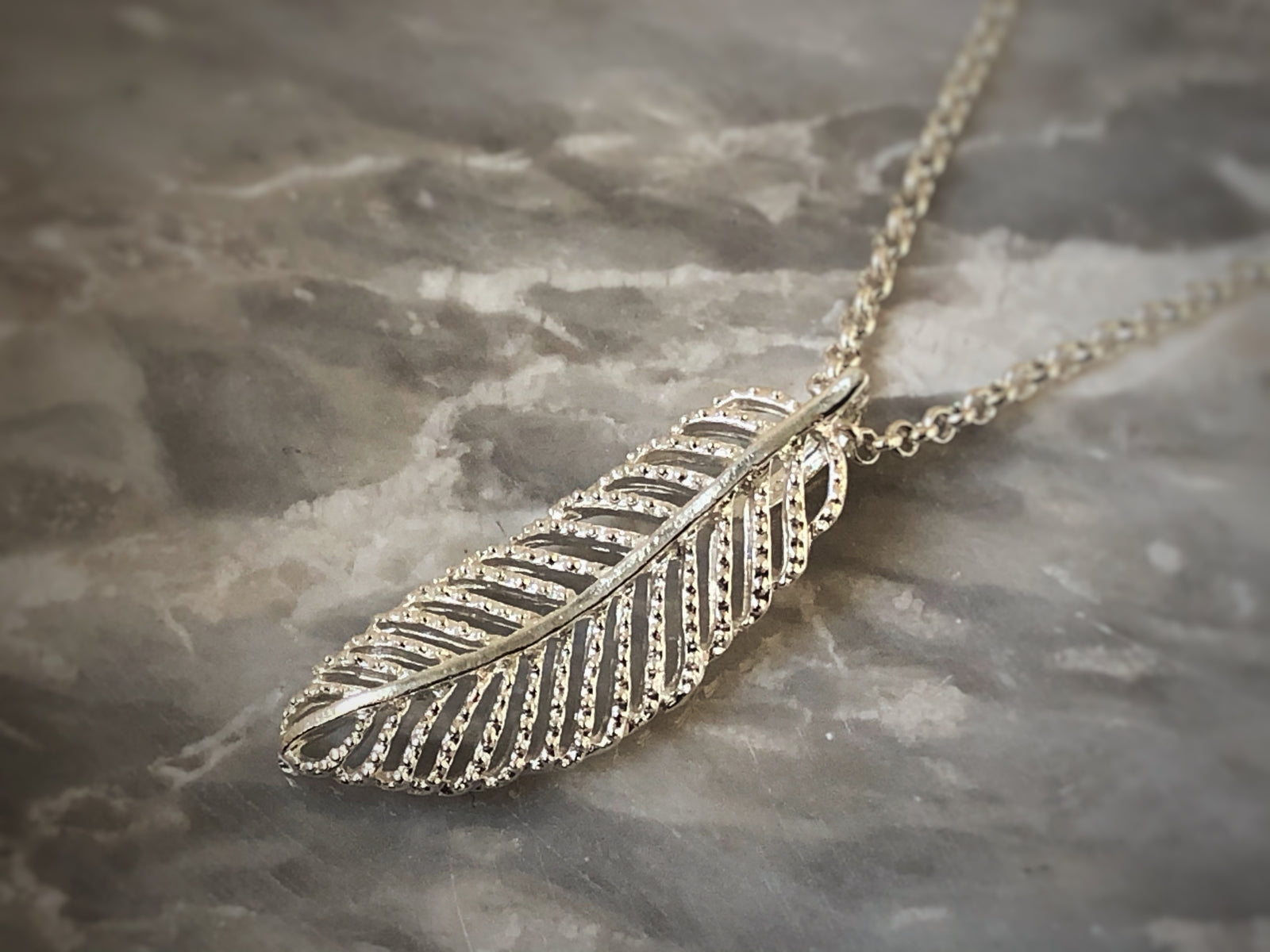 Sterling Silver Feather Pendant Necklace Tiger Lily London