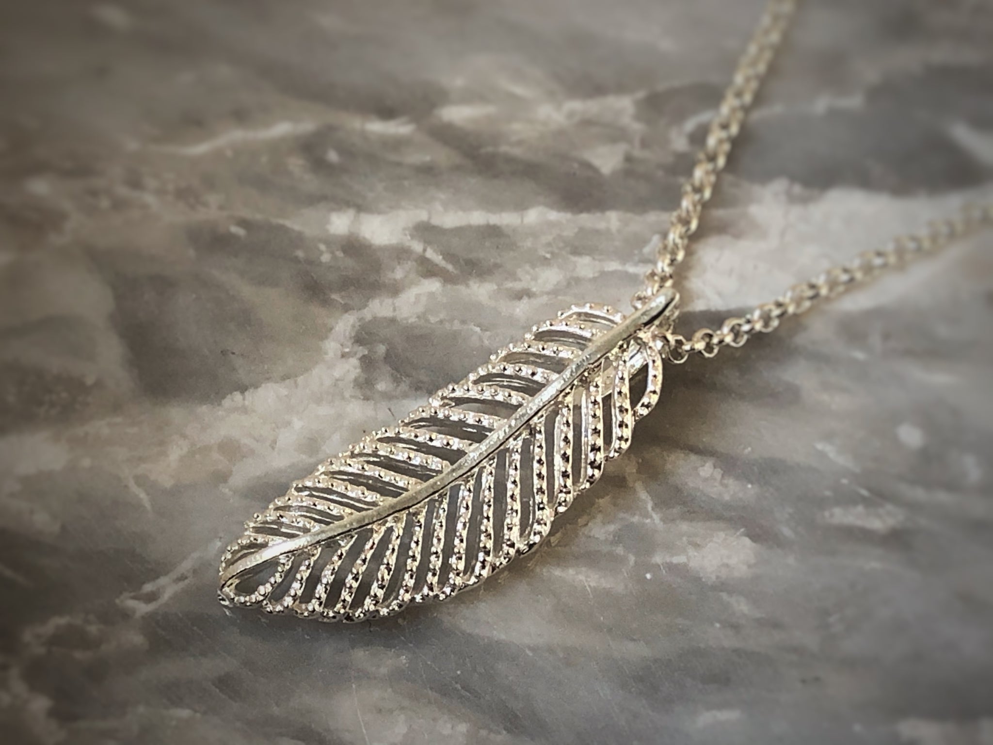 tiger lily feather Sterling Silver Feather Pendant Necklace