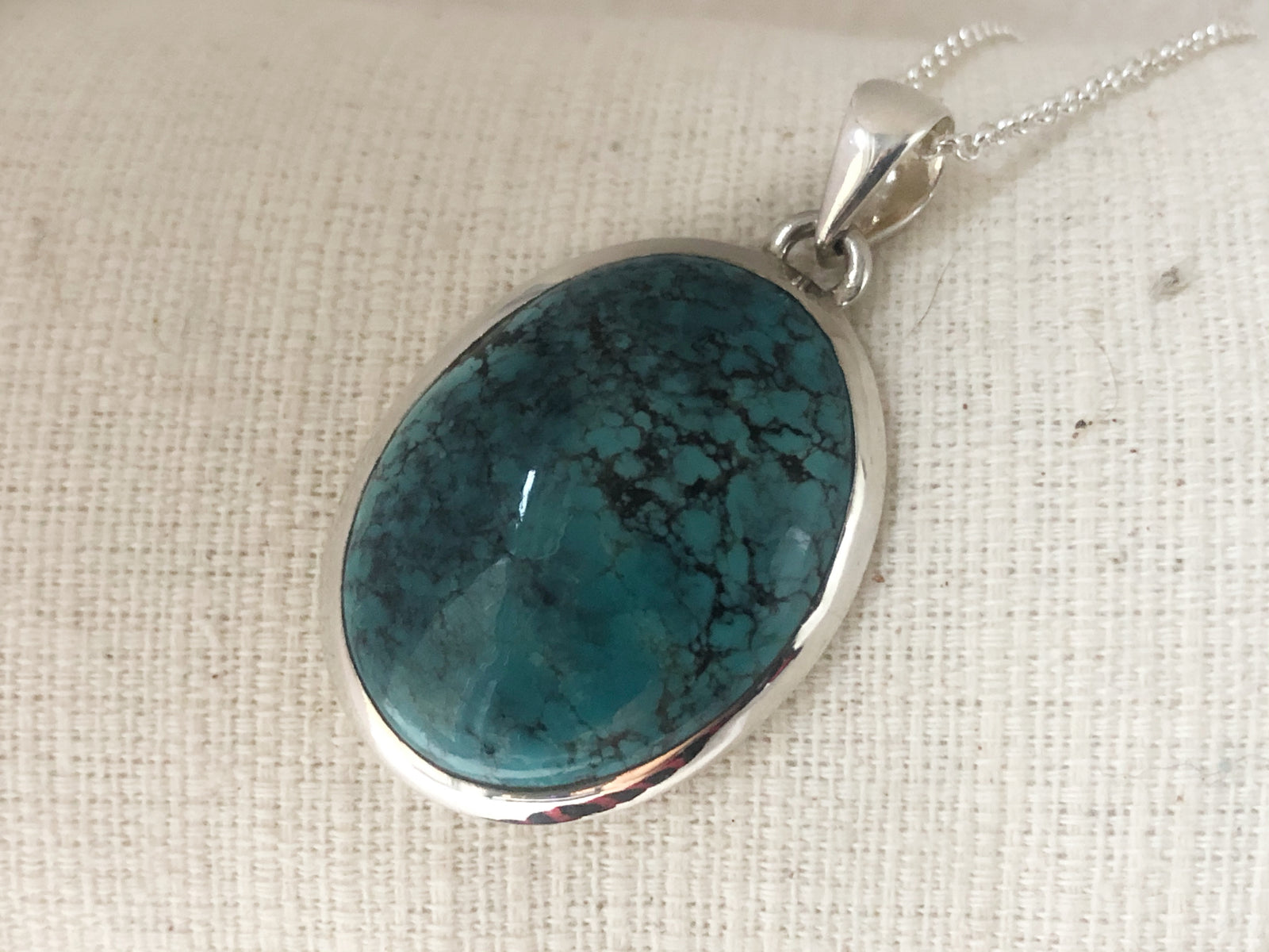 Turquoise Sterling Silver Pendant Large Tiger Lily London