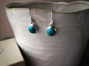Turquoise Round Silver Drop Earrings