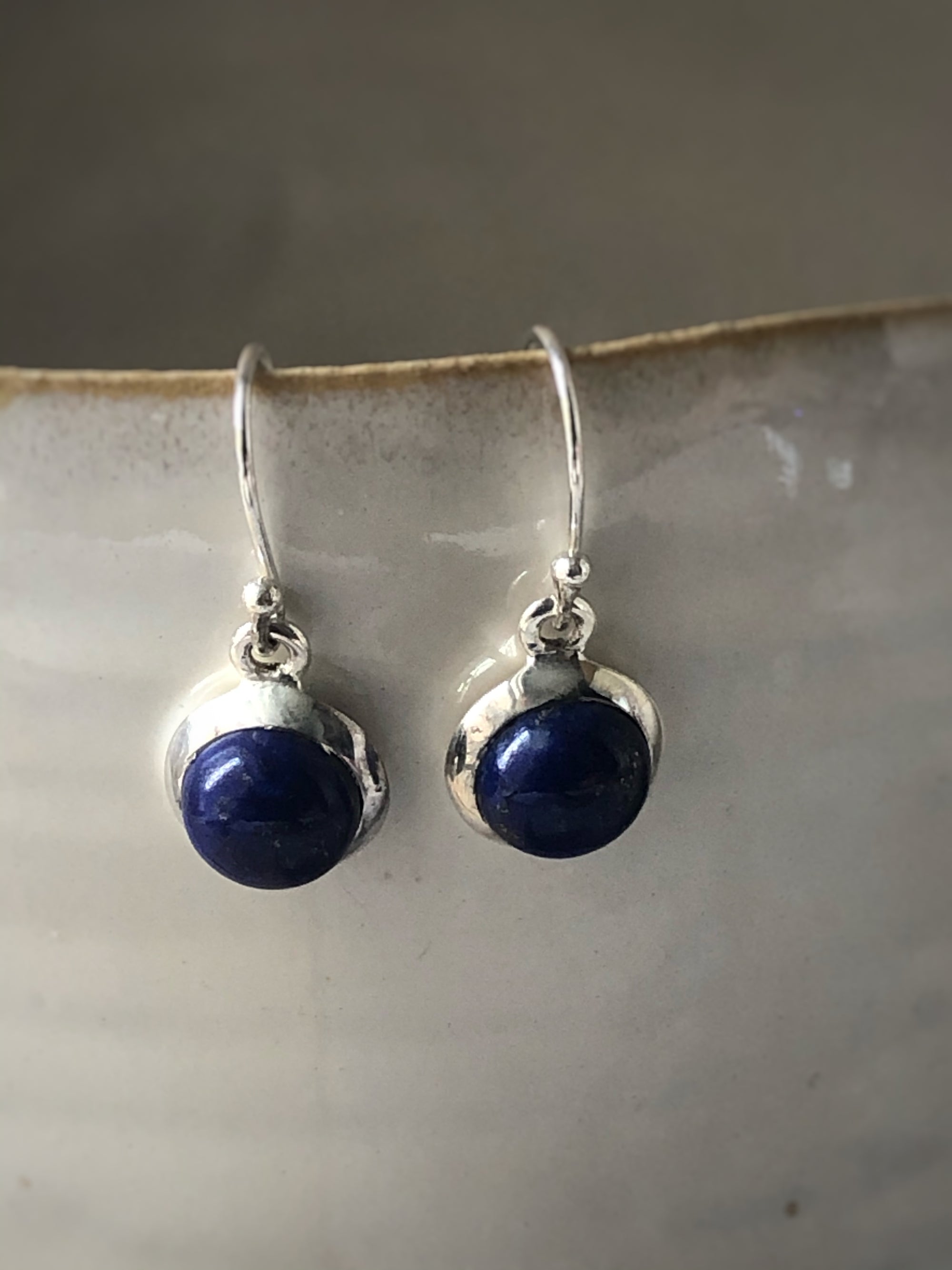 Medium Blue Lapis Round Sterling Silver Drop Earrings Tiger Lily London