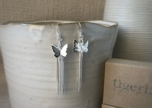 Butterfly Chain Sterling Silver Earrings