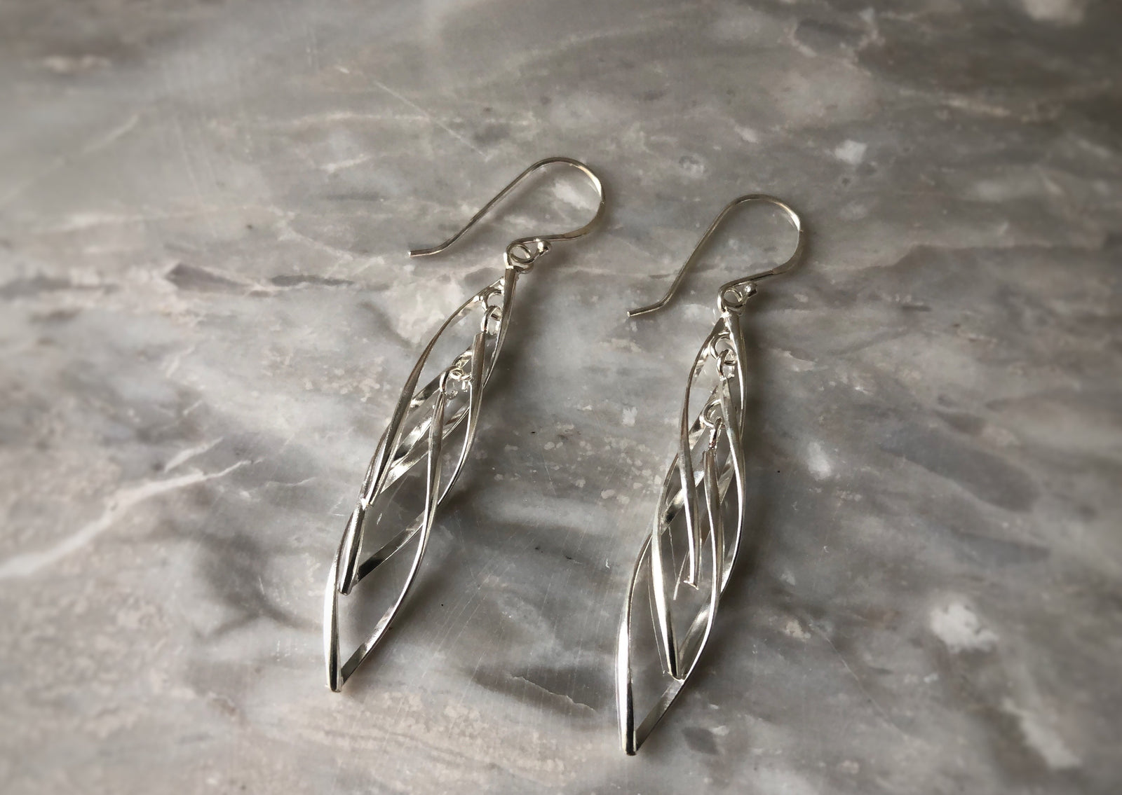 Sterling Silver Double Spiral Dangling Earrings Tiger Lily London