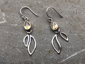 Citrine and Silver Leaf Drop Earrings