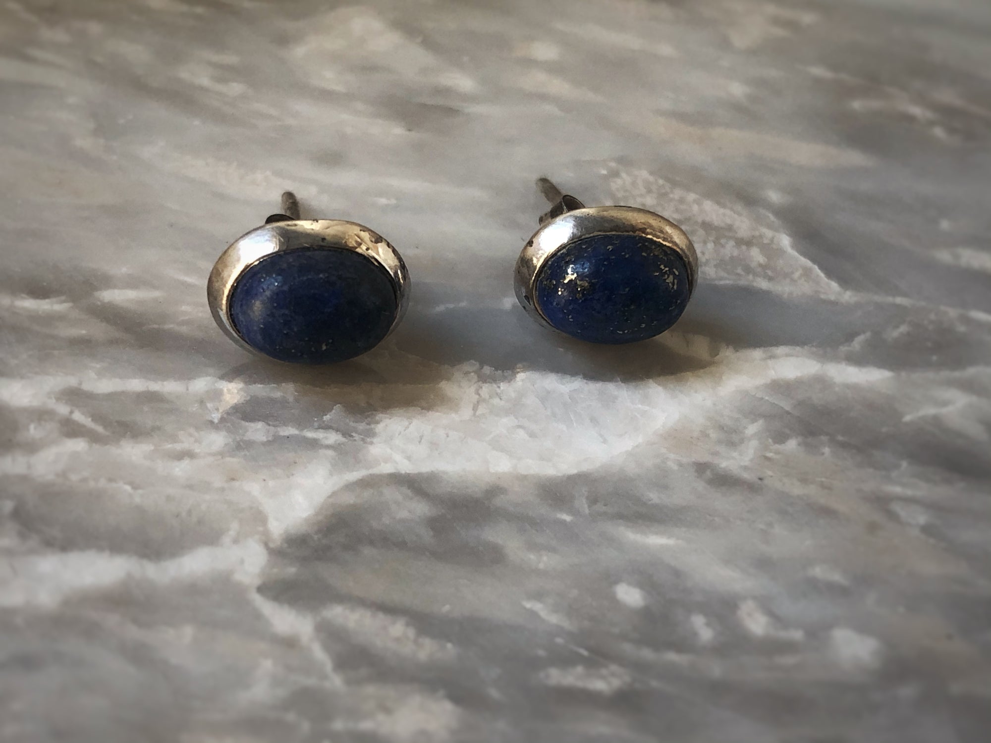 Blue Lapis Oval Sterling Silver Stud Earrings