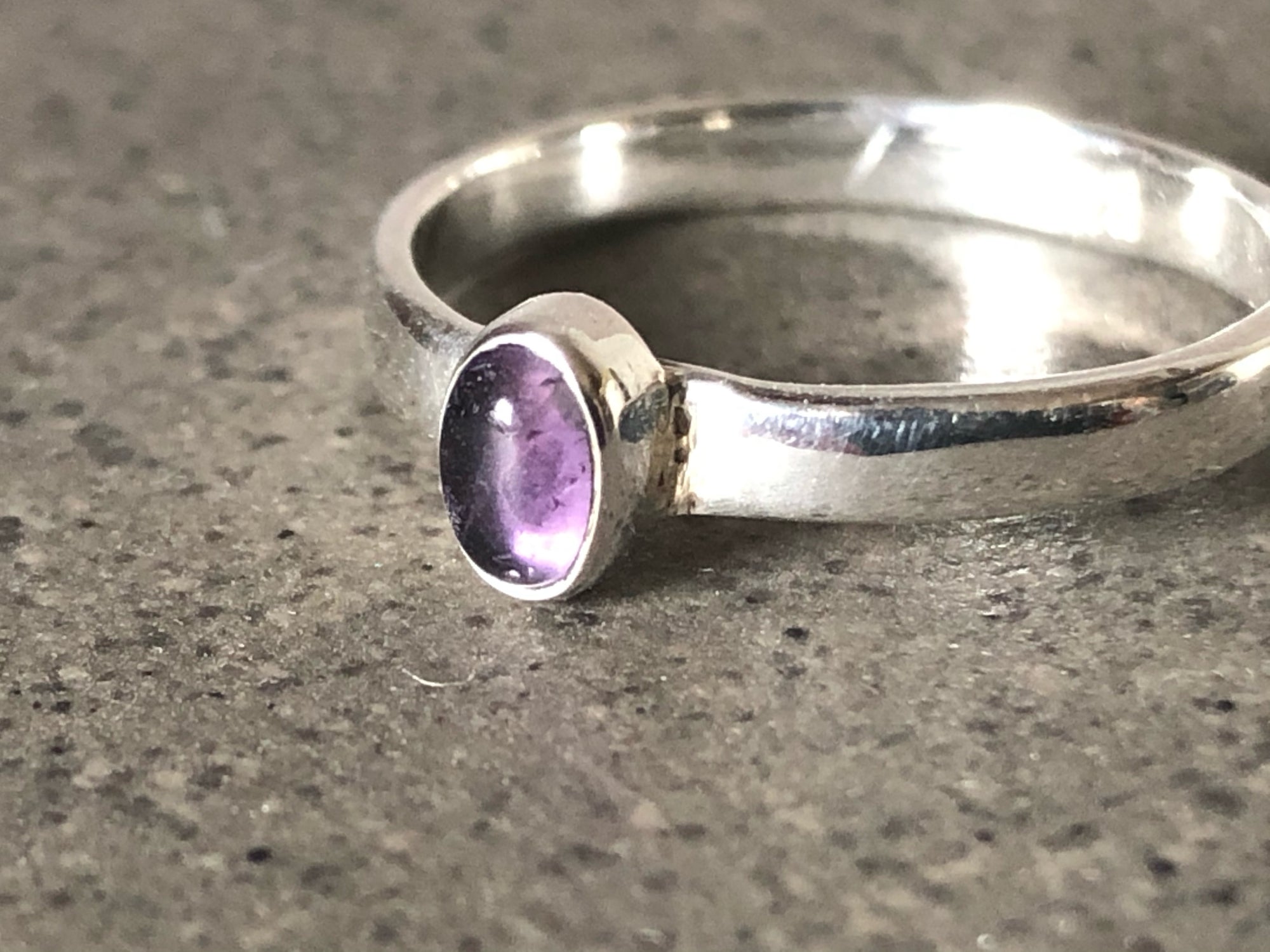 Extra Small Oval Amethyst Silver Ring