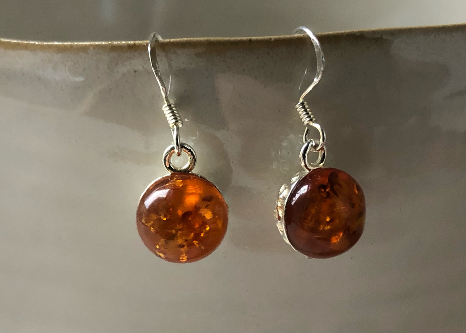 Baltic Amber Hammered Sterling Silver Earrings Tiger Lily London