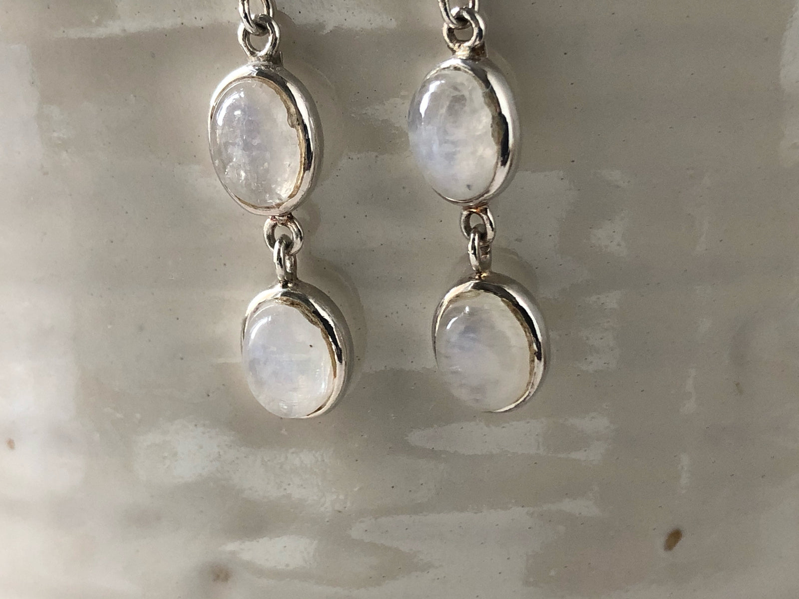 Double Oval Moonstone Sterling Silver Earrings Tiger Lily London