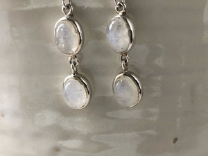 Double Oval Moonstone Sterling Silver Earrings Tiger Lily London