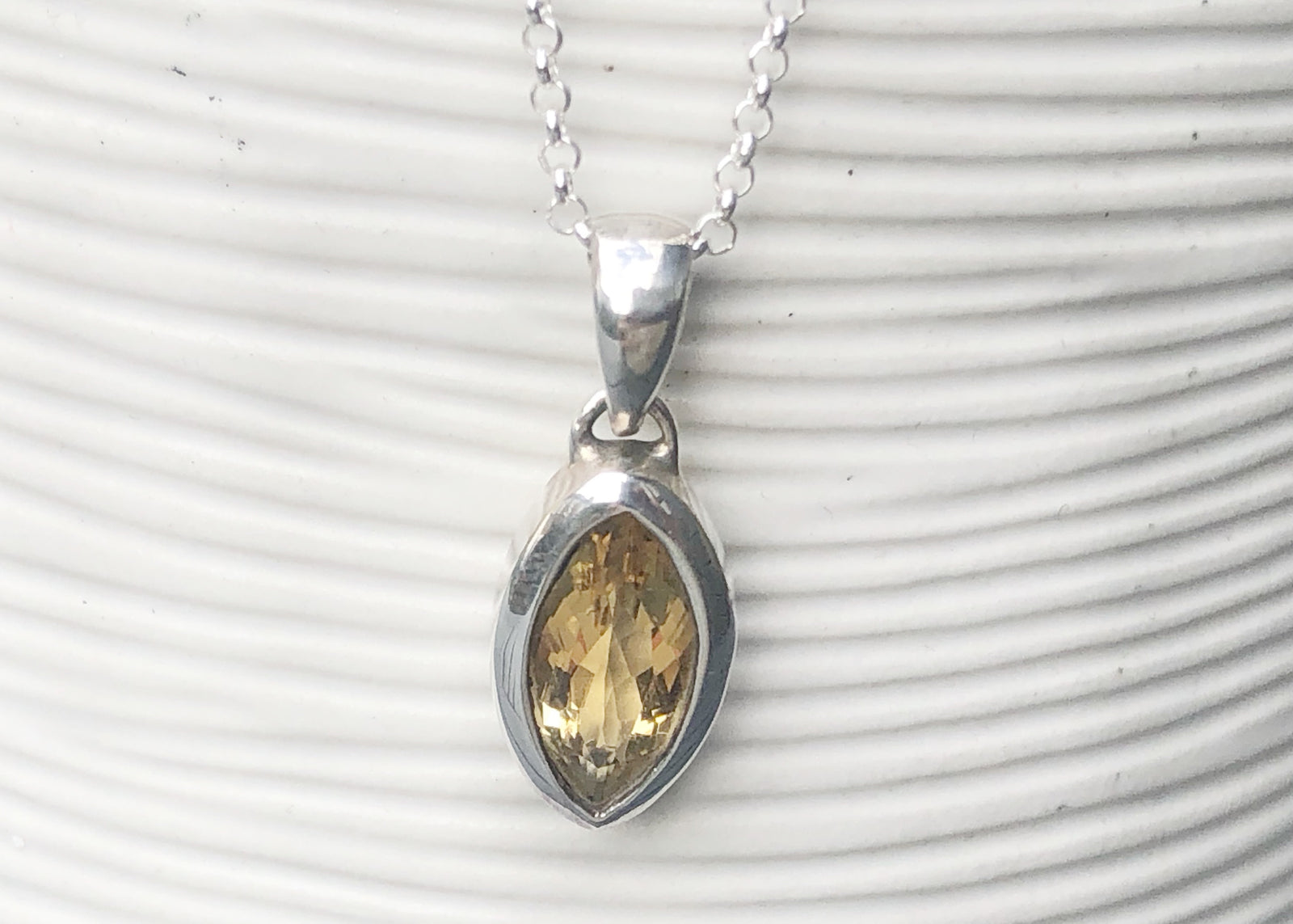 Citrine and Silver Drop Pendant Necklace